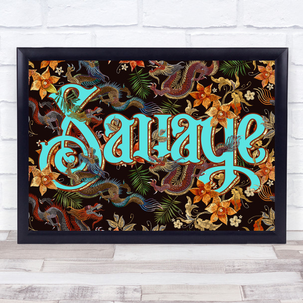 Gothic Oriental Dragons Floral Typography Savage Home Wall Art Print