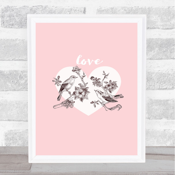 Birds On A Branch Of Apple Blossoms With Heart Home Wall Art Print