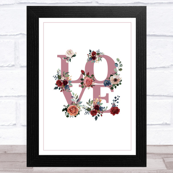 Love Word With Flowers & Border Home Wall Art Print
