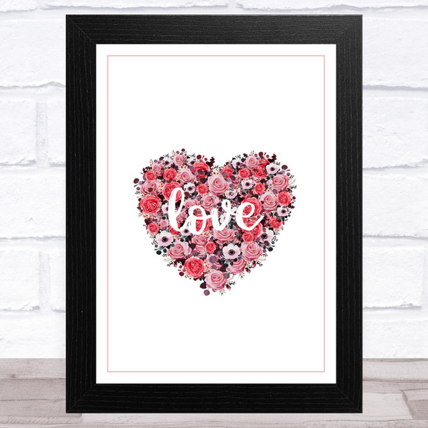 Flowers Heart Pink Border Home Wall Art Print