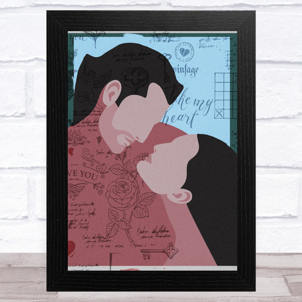 Kissing Couple Vintage Abstract Home Wall Art Print