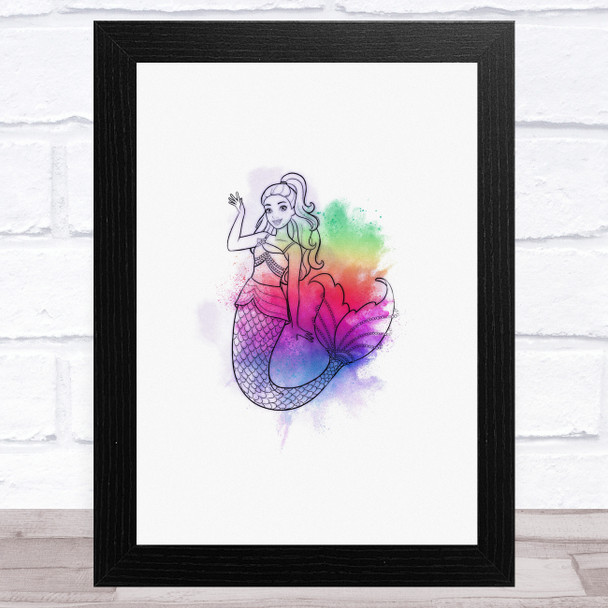 Barbie Mermaid Watercolour Splatter Children's Kid's Wall Art Print