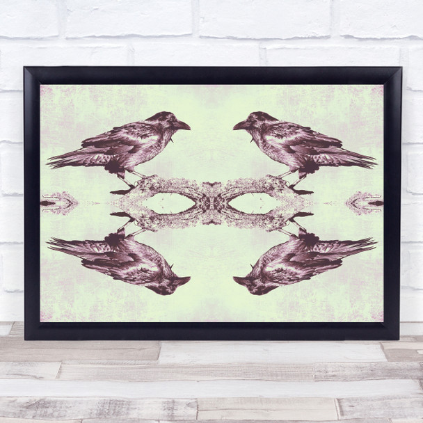 Retro Screen Print Mirrored Crow Gothic Wall Art Print