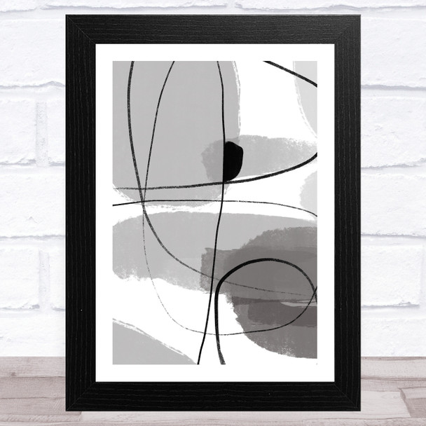 Shades Of Grey Black Lines Abstract Design 3 Wall Art Print