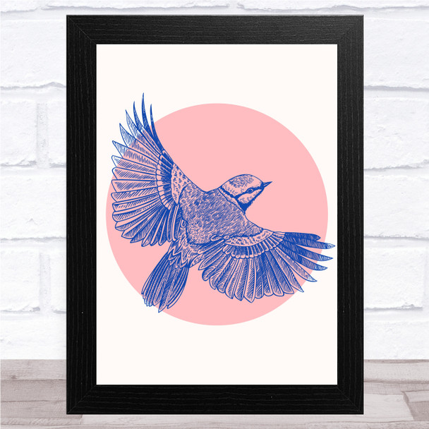 Blue Bird In Peach Circle Wall Art Print