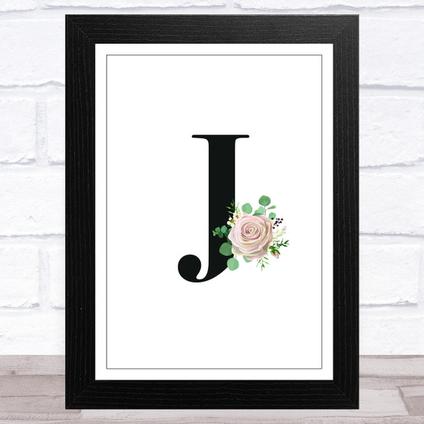 Initial Letter J With Flowers Wall Art Print