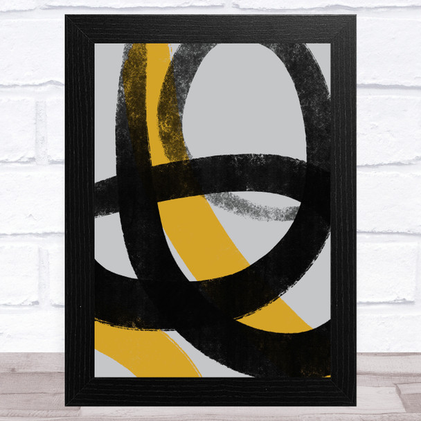 Black Grey Yellow Abstract Strokes Style 3 Wall Art Print