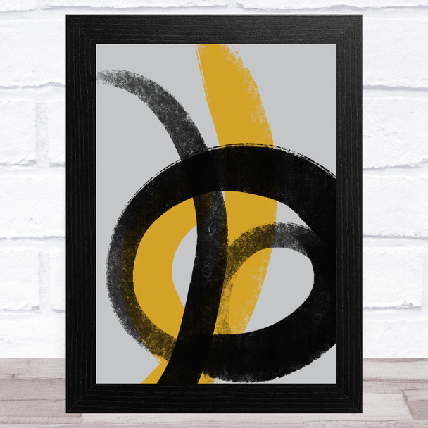 Black Grey Yellow Abstract Strokes Style 4 Wall Art Print