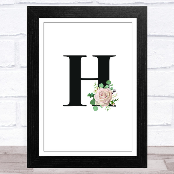 Initial Letter H With Flowers Wall Art Print