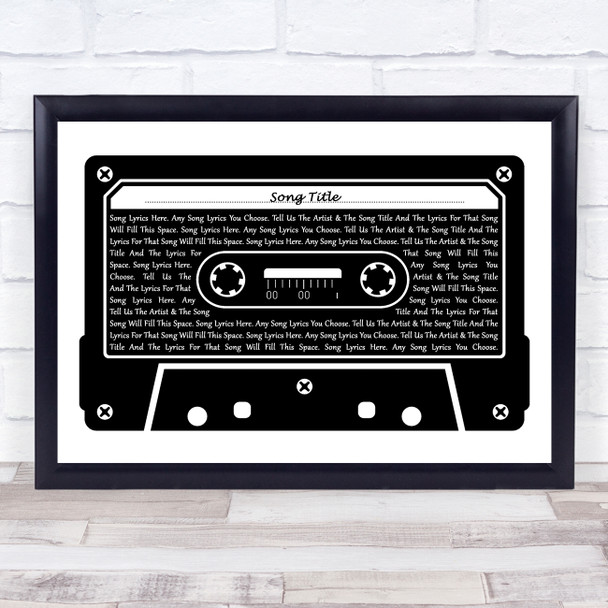 Whitney Houston I Wanna Dance with Somebody Black & White Music Cassette Tape Song Lyric Art Print - Or Any Song You Choose