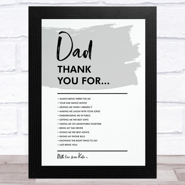 Dad Thank You List Personalised Dad Father's Day Gift Wall Art Print