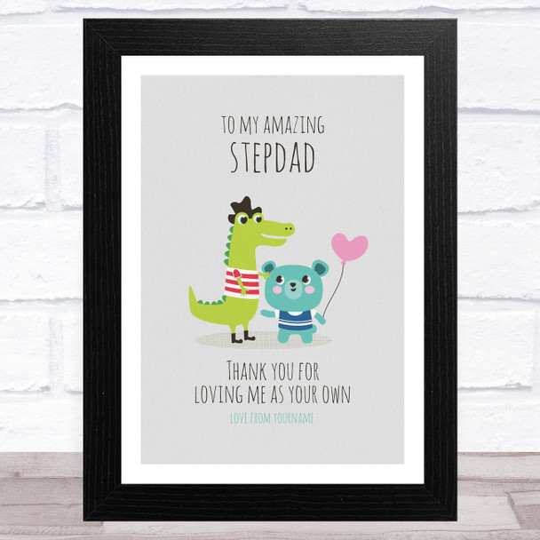 To My Amazing Stepdad Dinosaur And Bear Personalised Dad Father's Day Gift Print