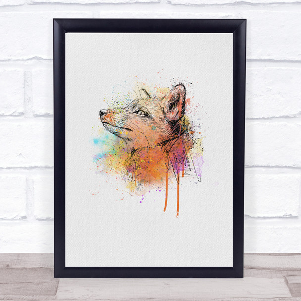 Fox Watercolour Splatter Drip Wall Art Print