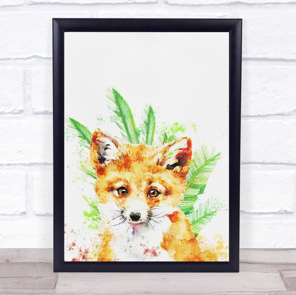 Fox Watercolour Texture Leaves Wall Art Print