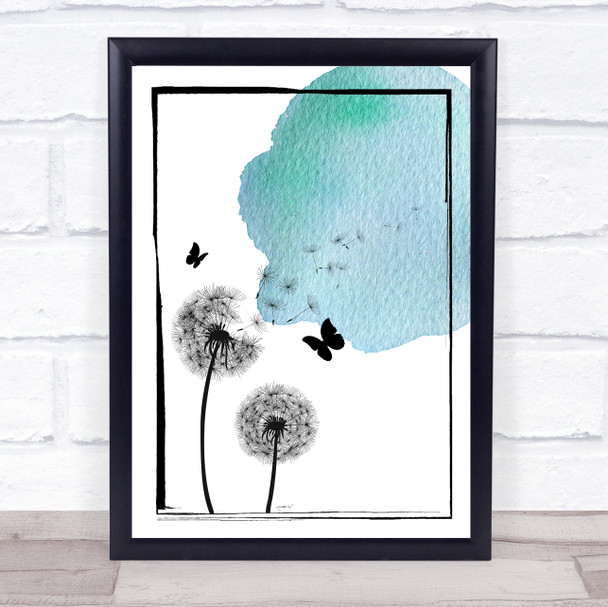 Dandelion Seeds Watercolour Blue Wall Art Print