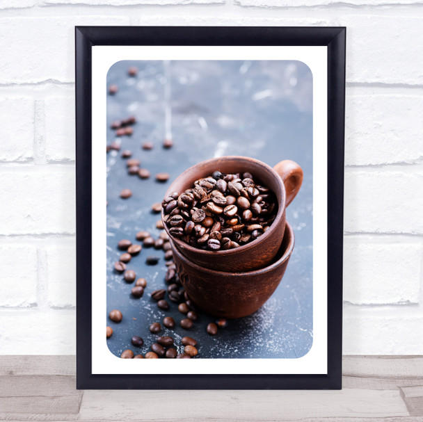 Coffee Cup Rustic With Beans Photograph Wall Art Print