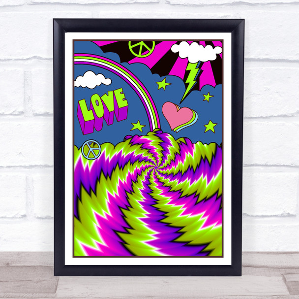 Psychedelic Hippie Purple & Green Love Peace Swirl Wall Art Print