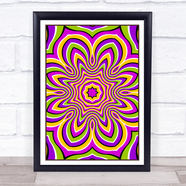 Psychedelic Yellow Purple Green Pink Flower Wall Art Print