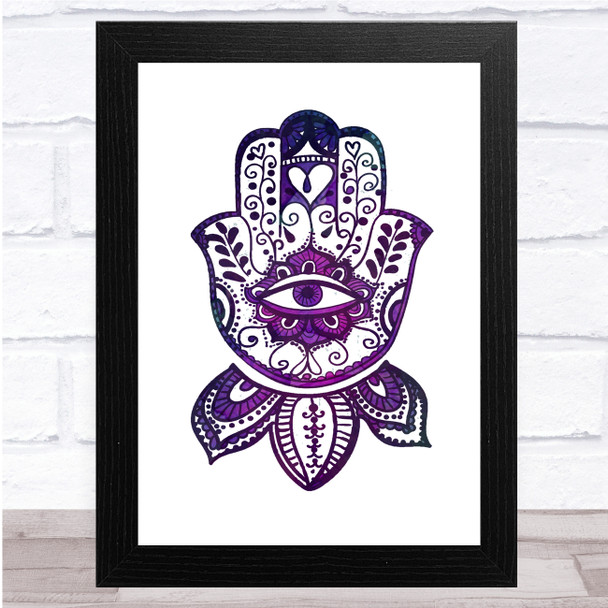 Boho Deep Purple Watercolour Hamsa Wall Art Print