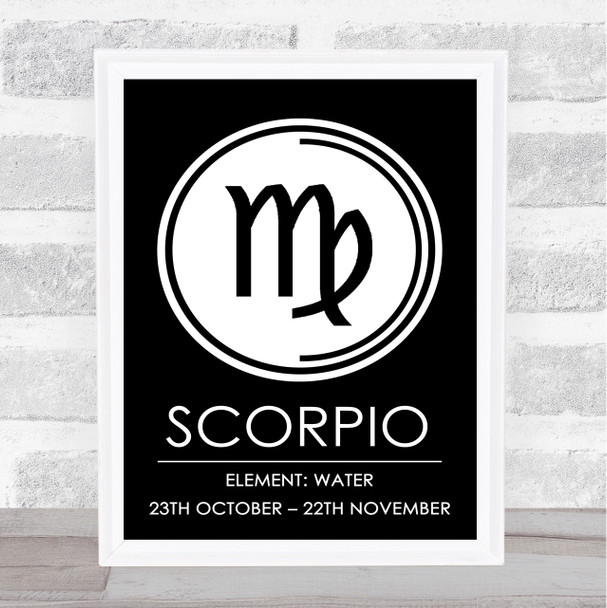 Zodiac Star Sign Black & White Symbol Scorpio Wall Art Print