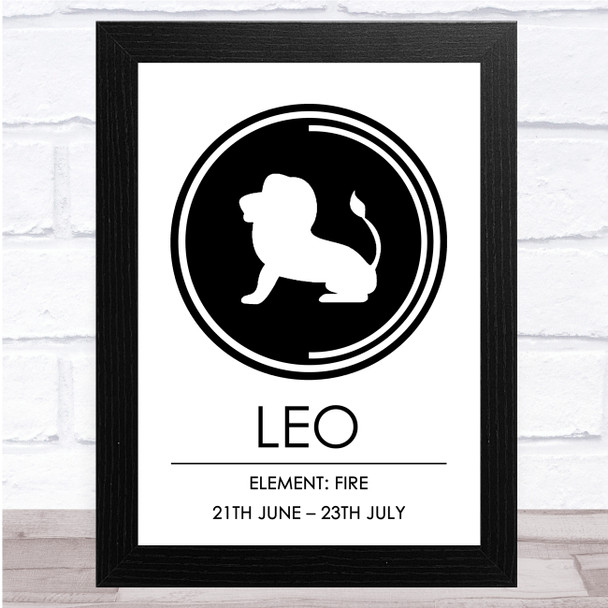 Zodiac Star Sign White & Black Element Leo Wall Art Print