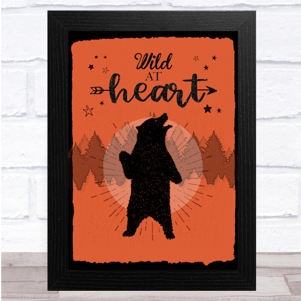 Wild At Heart Orange Bear Silhouette Trees Wall Art Print