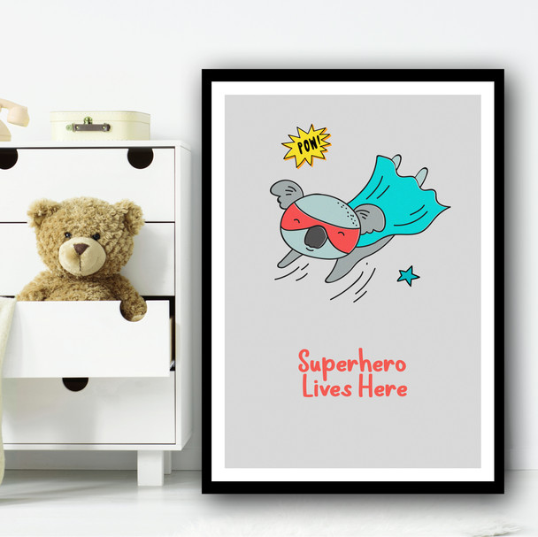 Koala Superhero Lives Here Pow Wall Art Print