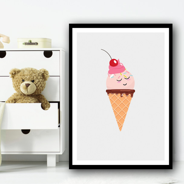 Light Pink Cute Ice-cream Cartoon Eyes Closed Simple Wall Art Print