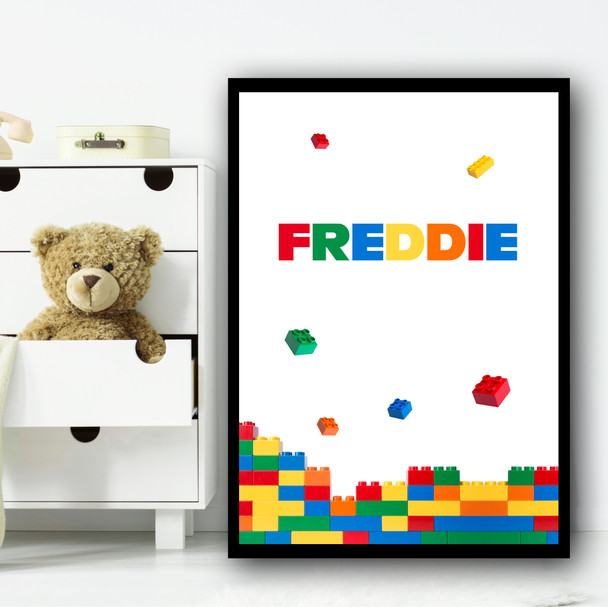 Lego Falling Colourful Any Name Personalised Wall Art Print