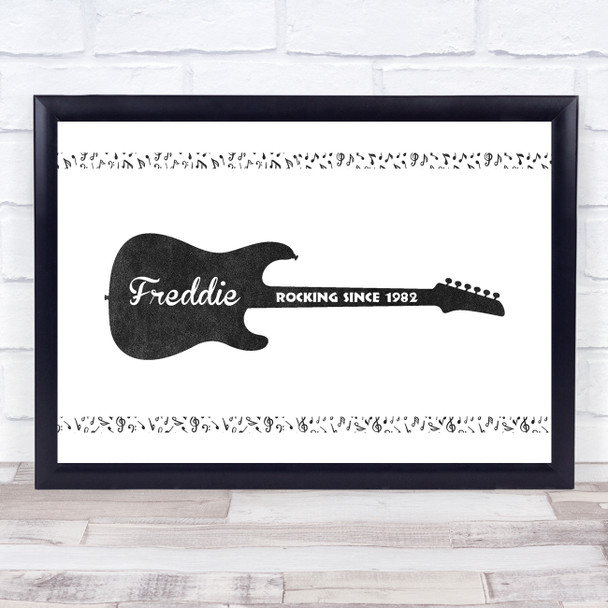 Music Notes Chalk Electric Guitar Any Birth Date Personalised Wall Art Print
