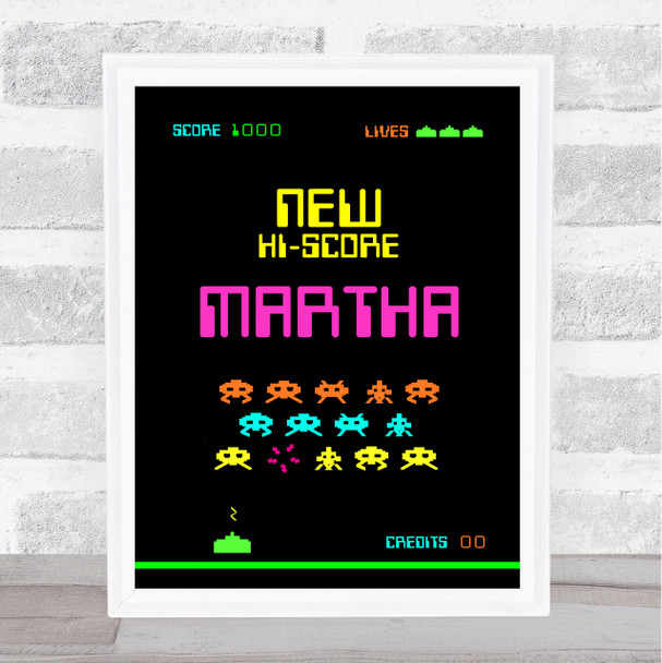 Space Invaders Neon Any Name Personalised Wall Art Print