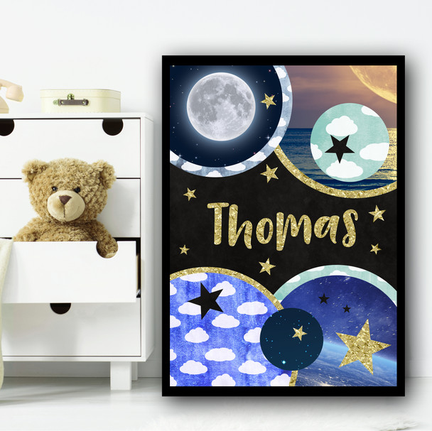 Universe Imagery Chalk Gold Sparkle Any Name Personalised Wall Art Print