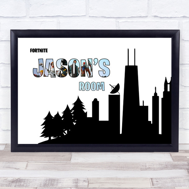 Fortnite City Scape Silhouette Blue Any Name Personalised Wall Art Print