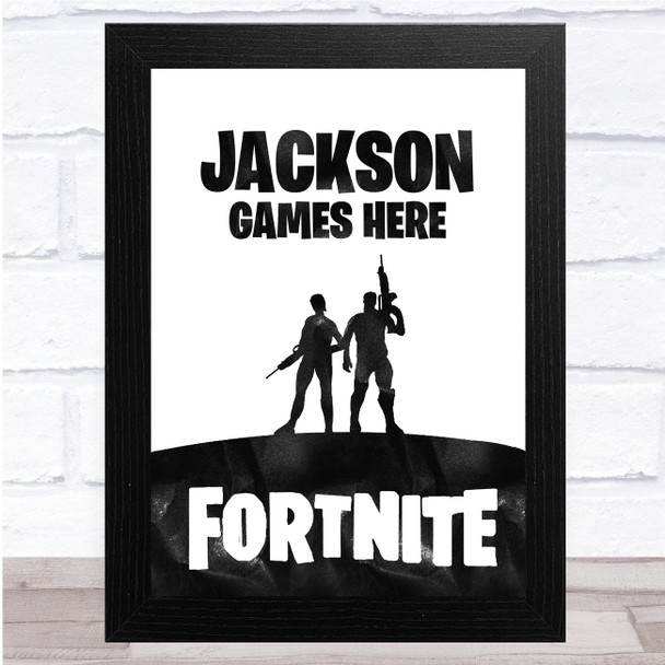 Fortnite Figures Black Any Name Personalised Wall Art Print