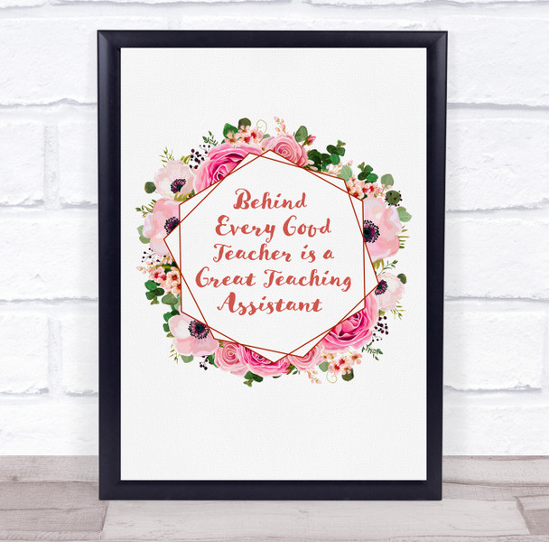 Great Teaching Assistant Pentagon Shape Pink Floral Personalised Wall Art Print