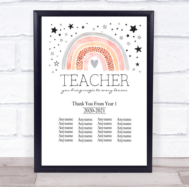 Teacher Who Brings Magic Stars Watercolour Rainbow Personalised Wall Art Print