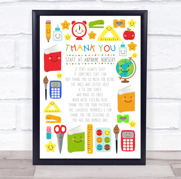 Primary School Nursery Thank You Poem For Staff Personalised Wall Art Print