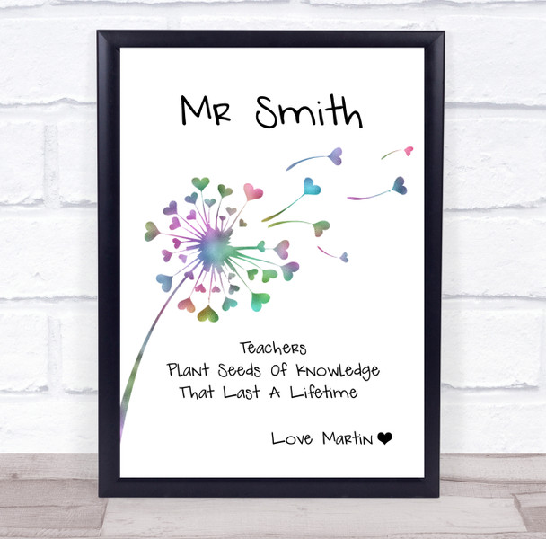 Dandelion Blowing Seeds Of Knowledge Thank You Personalised Wall Art Print