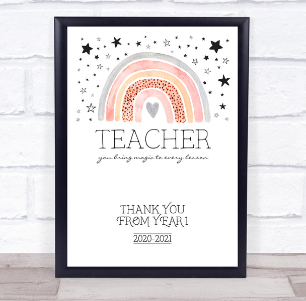 Teacher Who Brings Magic Watercolour Rainbow Personalised Wall Art Print