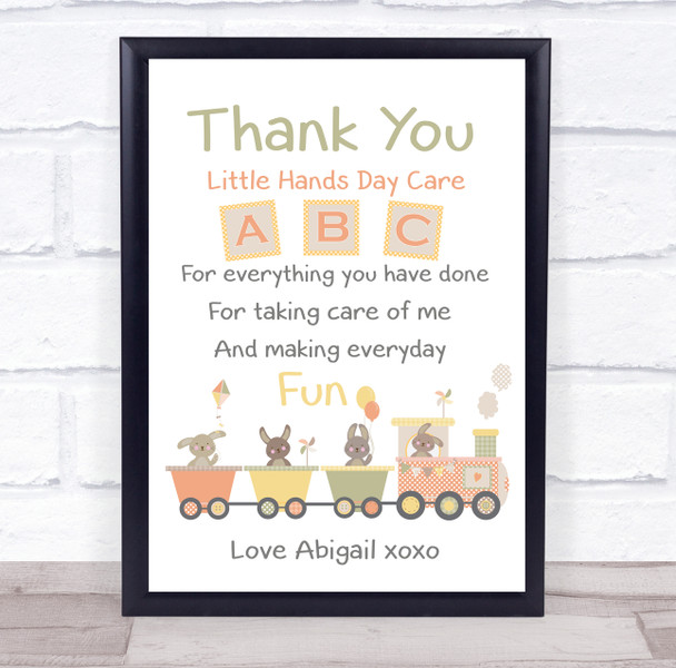 Cute Baby Animals ABC Thank You Nursery Personalised Wall Art Print