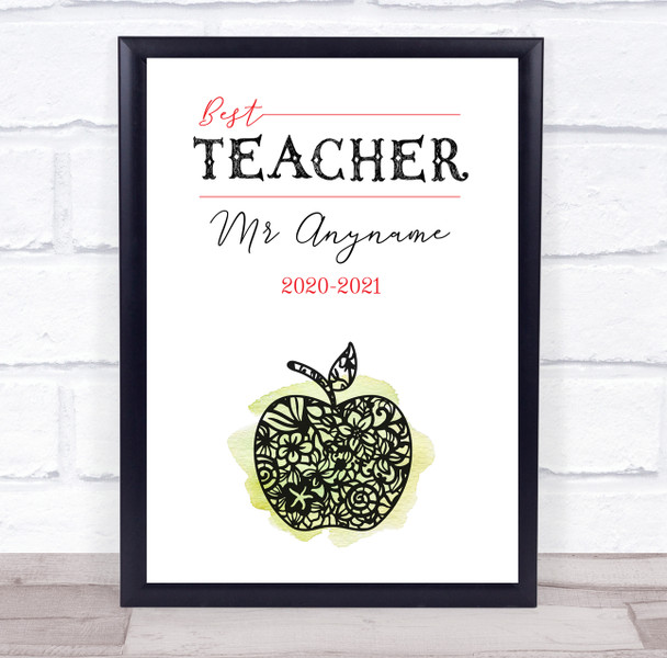 Abstract Botanical Apple Best Teacher Personalised Wall Art Print