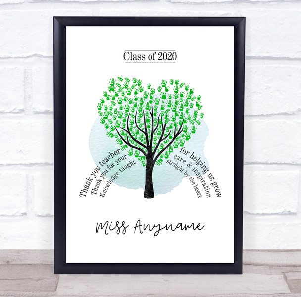 Thank You Green Hand Tree Teacher Personalised Wall Art Print