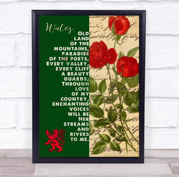Welsh Anthem Roses Script Wall Art Print