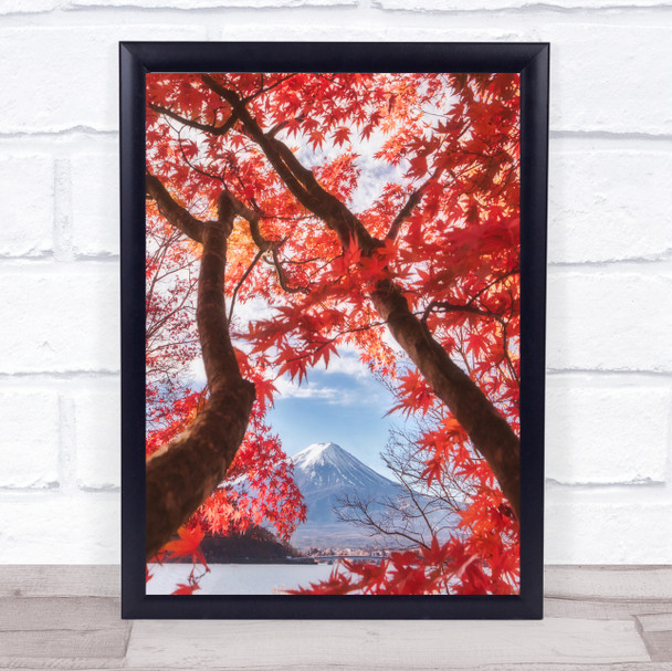 autumn leaves Mount Fuji Mountains Peak Top Wall Art Print