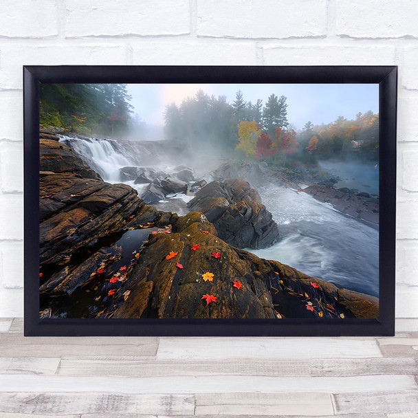 Autumn Ontario Canada Fall Waterfalls Rock Mist Maple Wall Art Print