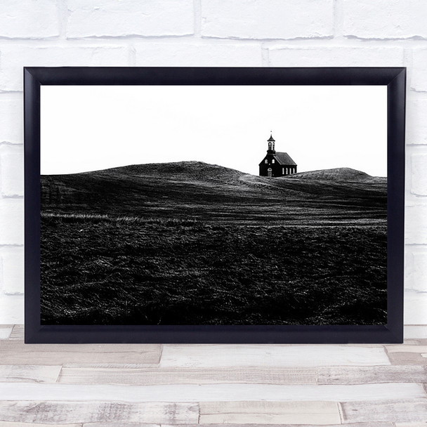 Black chapel Grass Cold Iceland Spring Church Field Wall Art Print