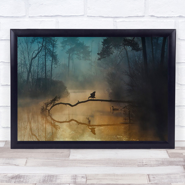 Blue Hour Bird Birds Animal Animals Marsh Forest Trees Water River Art Print