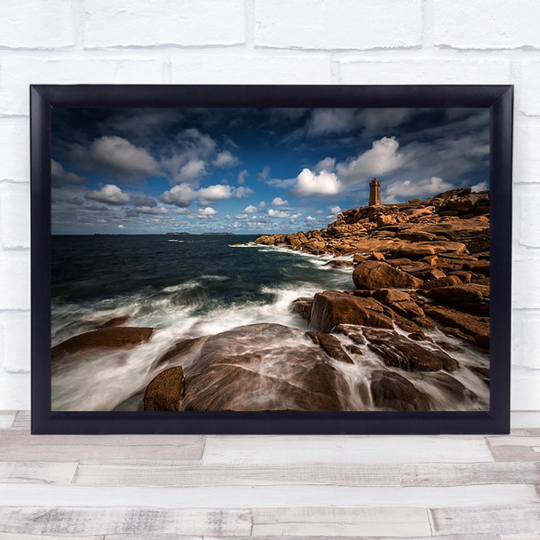 Bretagne France Lighthouse Rocks Rock Coast Coastal Marine Tower Wall Art Print