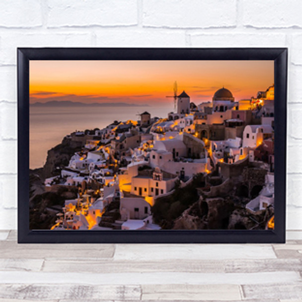 Calispera Santorini Greece Oia Vacation Sunset Dusk Mill Town City Art Print