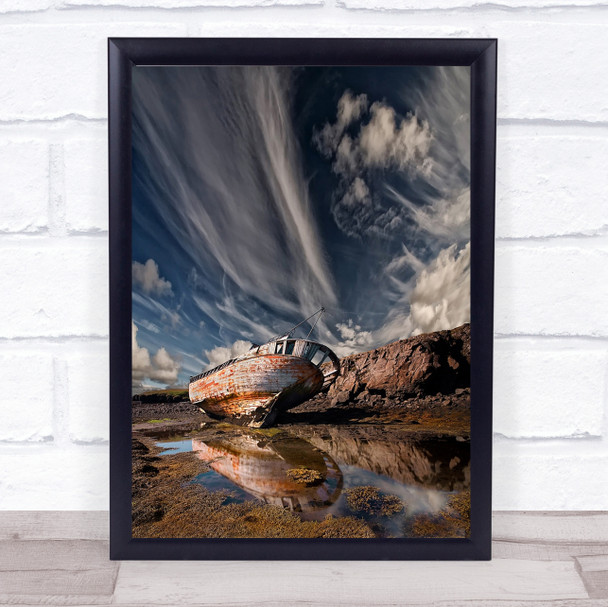 Final Place Wreck Ship Boat Abandoned Nature Sky Clouds Wall Art Print